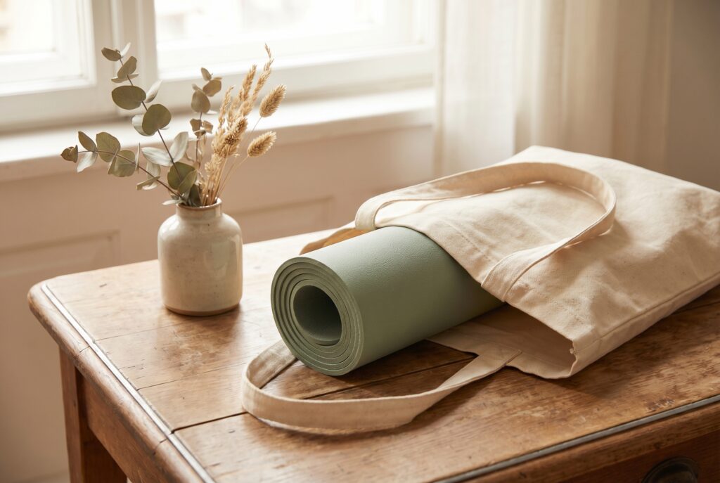 tapis de yoga enroulé dans un sac
