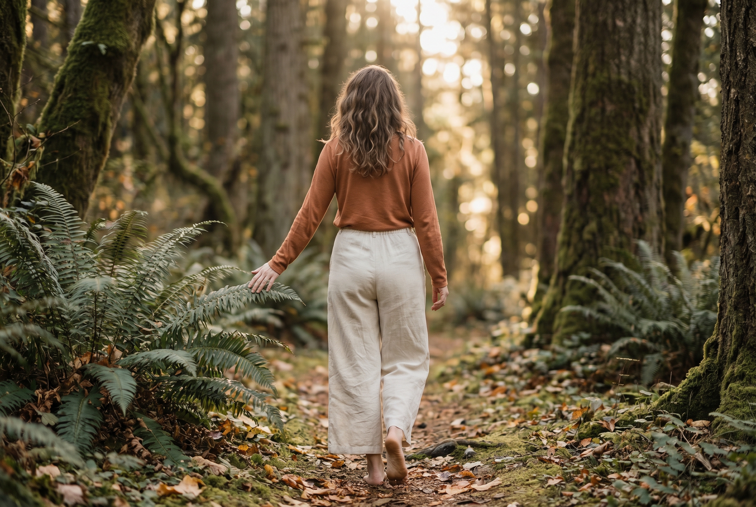Comment se reconnecter à soi : pratiques simples pour retrouver son centre 2 femme de dos qui se promène dans la forêt