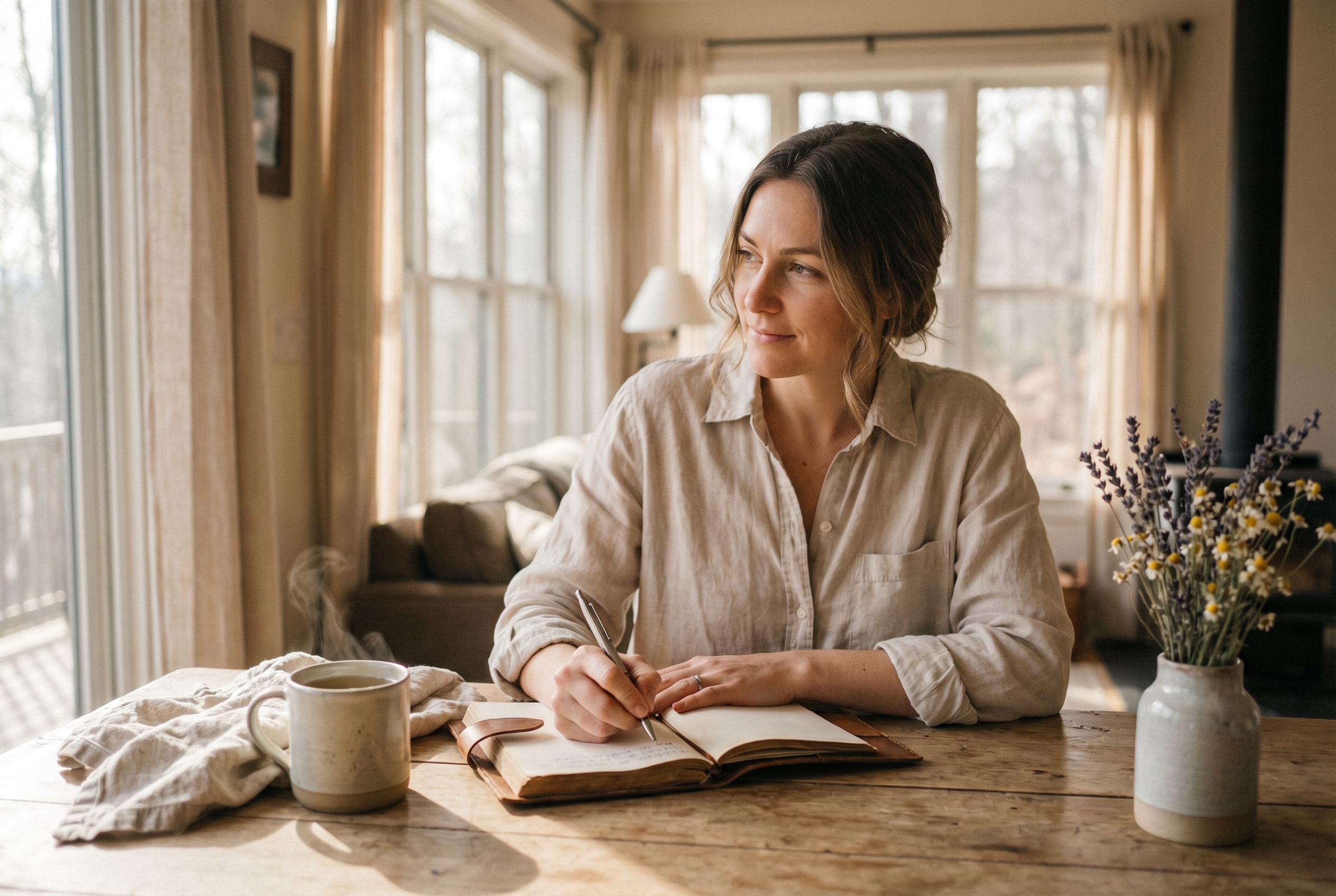 Retraite bien-être pour femmes : comment bien choisir 3 Femme pensive qui écrit dans un journal.