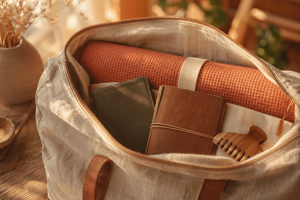 tapis de yoga de voyage enroulé dans un sac